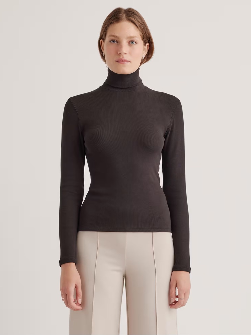 NWOT Quince Organic Cotton Micro-Rib Turtleneck XS Black Preppy Academia Casual